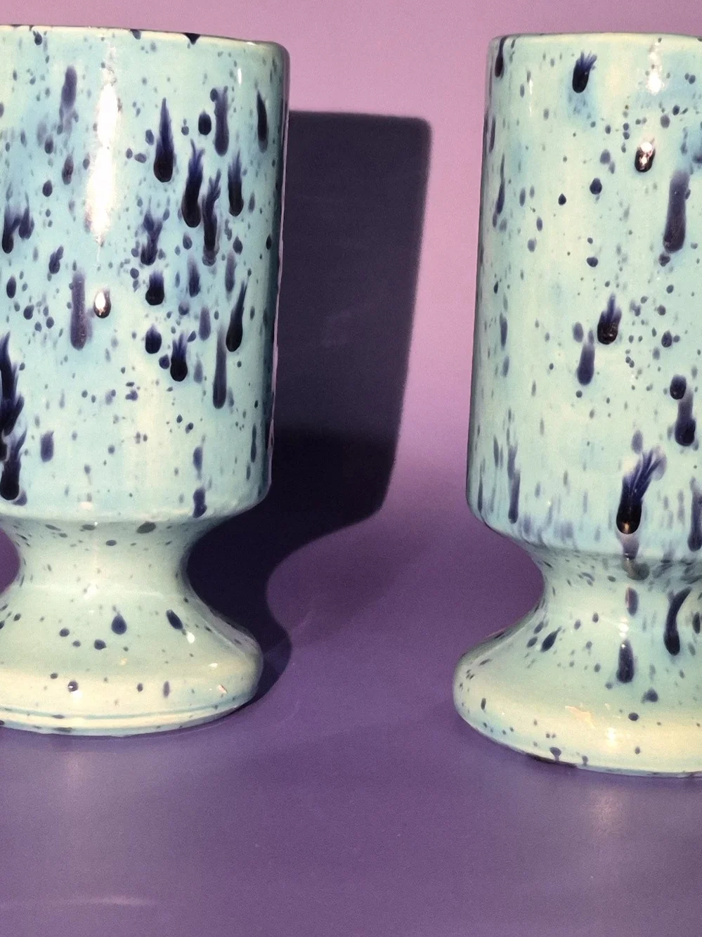 Speckled Ceramic Mugs in Aqua with Coral Interior